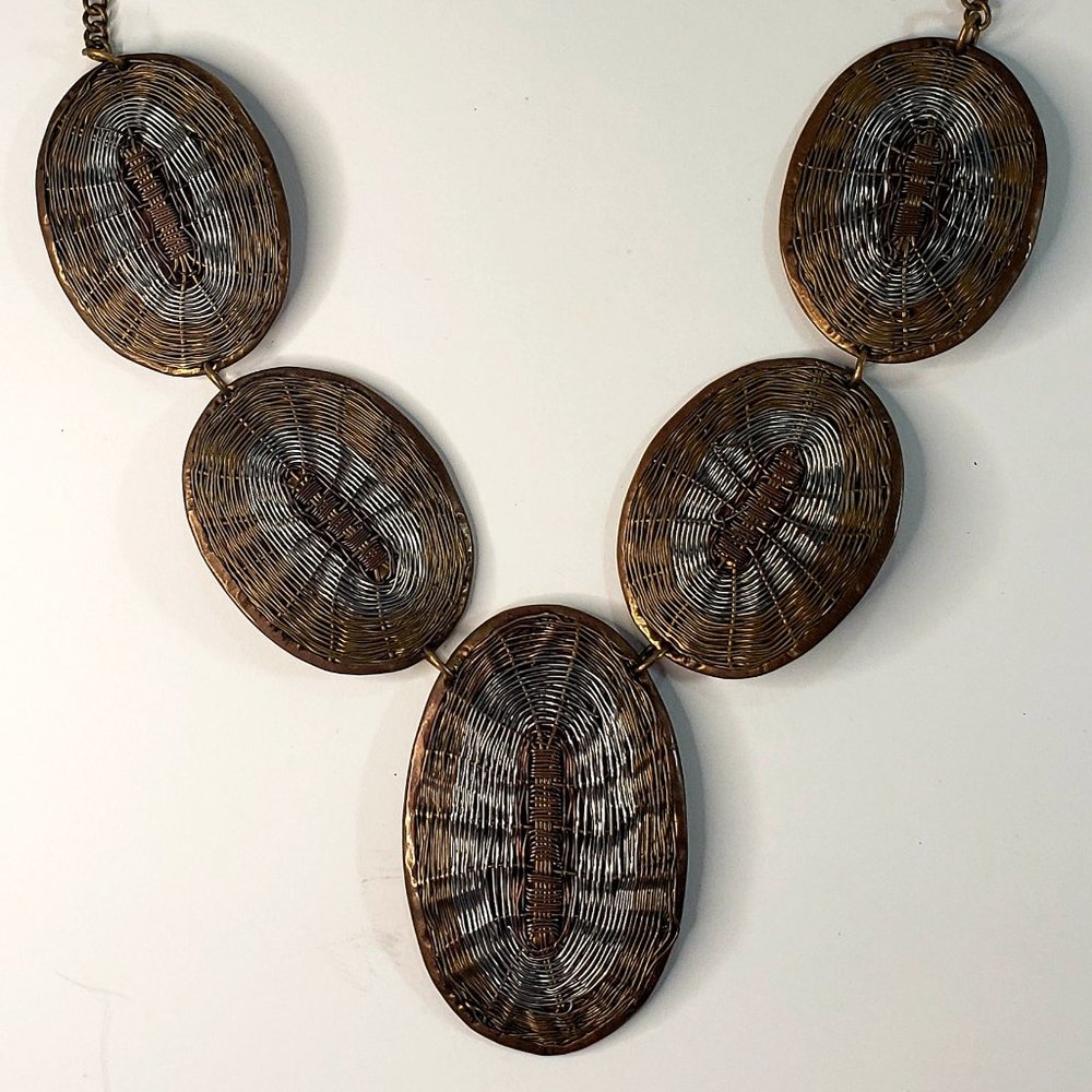 Artisan Bronze & Silver Tone Basketweave Necklace